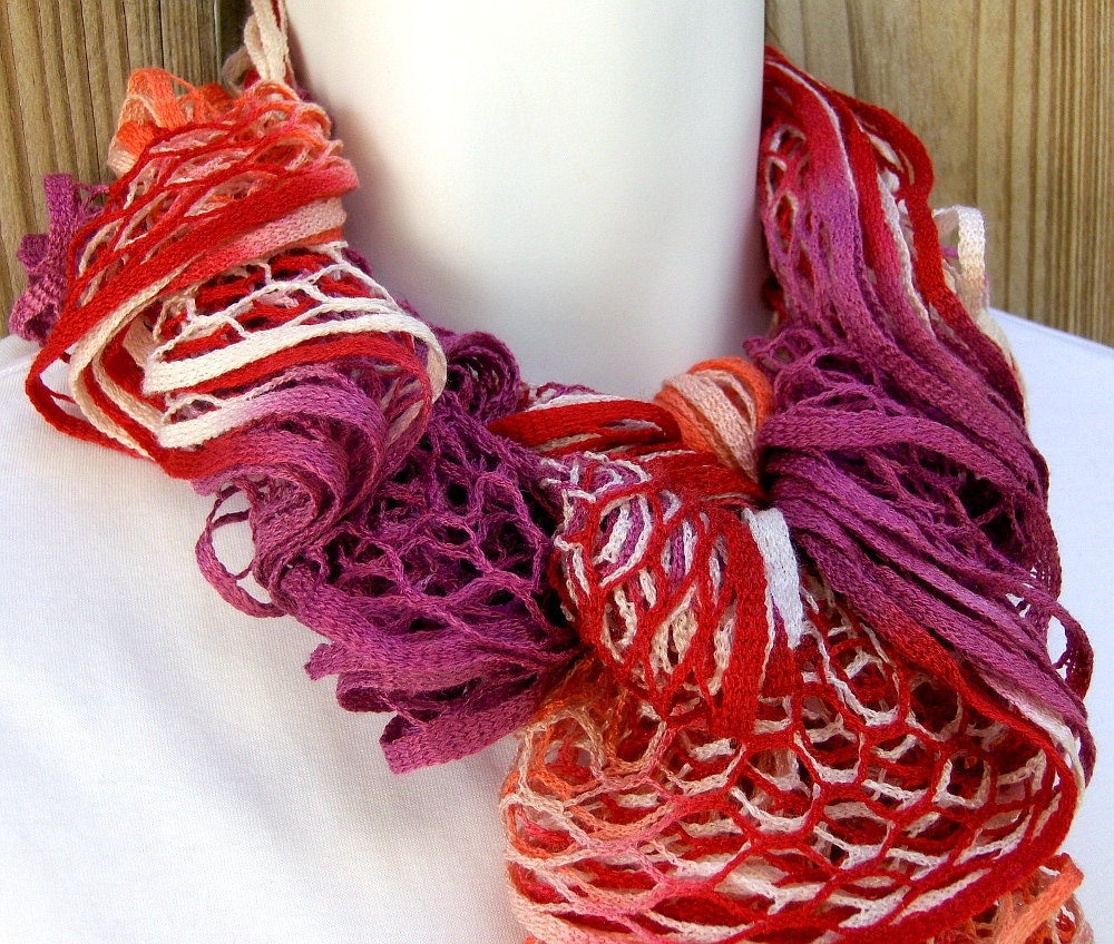 Endless Ruffle Infinity Scarf hand knit Candy Girl  fashion accessory scarf Ready to Ship
