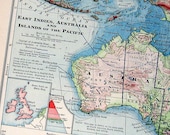 1906 Antique Colored Map of the East Indies, Australia and the Islands of the Pacific