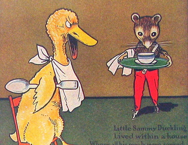 Little Sammy Duckling 1919 Children's Encyclopedia Colored Book Plate Nursery Rhyme