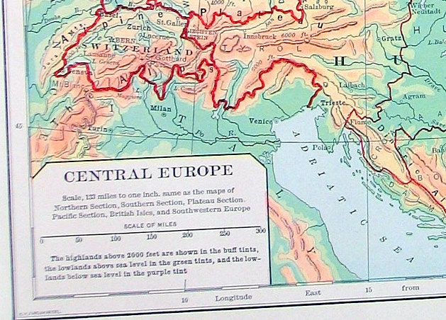 1898 Antique Map of Central Europe Book Plate Print Vintage Map