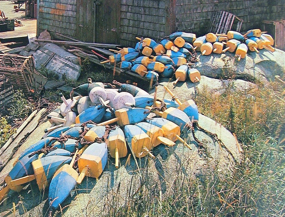Fishing Picture - Blue Lobster Buoys - 1966 Book Page