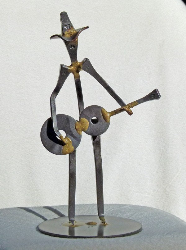 Guitar playing cowboy Horseshoe Nail Figure ready now