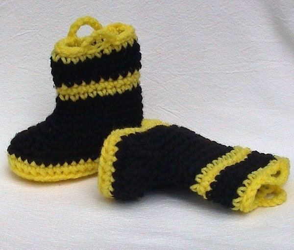 Crocheted Baby Booties Fireman Firefighter 0 to 3 month size