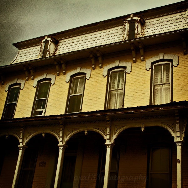 50% OFF SALE- Victorian House Photograph, Architecture Photo, Yellow, Grey, Picture, Scary, Spooky- 5x5 inch Print - The Moreland Morrow