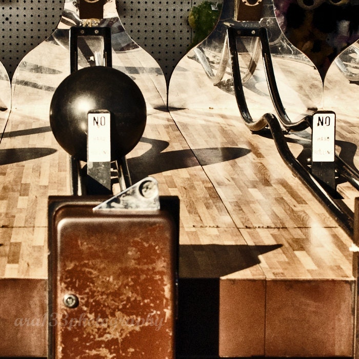50% OFF SALE - Retro Carnival, Bowling Photo, Rustic Photography, Brown, Black, Grey, 5x5 inch Print-No Changing Lanes