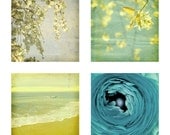 Blue and Yellow Wall Decor, Nature Photography, Landscapes, Ocean, Still Life, Flowers, Nautical, Beach, Set of Four 5x5 inch Prints