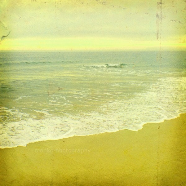 Ocean Photograph, Landscape Picture, Nature, Beach Wall Decor, Yellow, Blue, Coastal - 8x8 Inch Print - "Things we hold in our hearts"