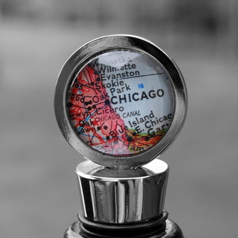 Custom Wine Bottle Stopper - Vintage Map - You Pick City - As Seen in Capital Style