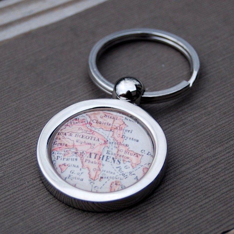 Athens Greece - Vintage Map Key Chain - Great Gift for Friends
