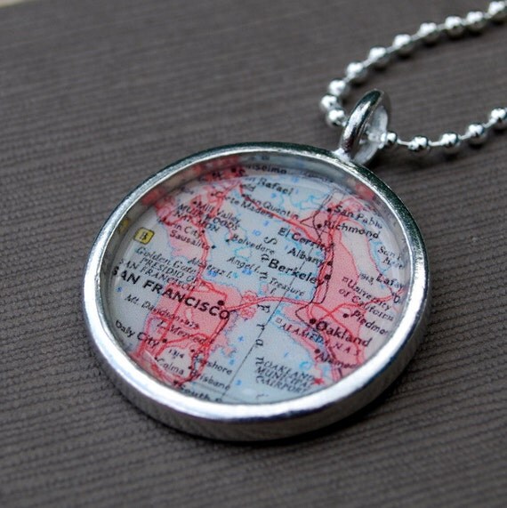 San Francisco Vintage Map Necklace