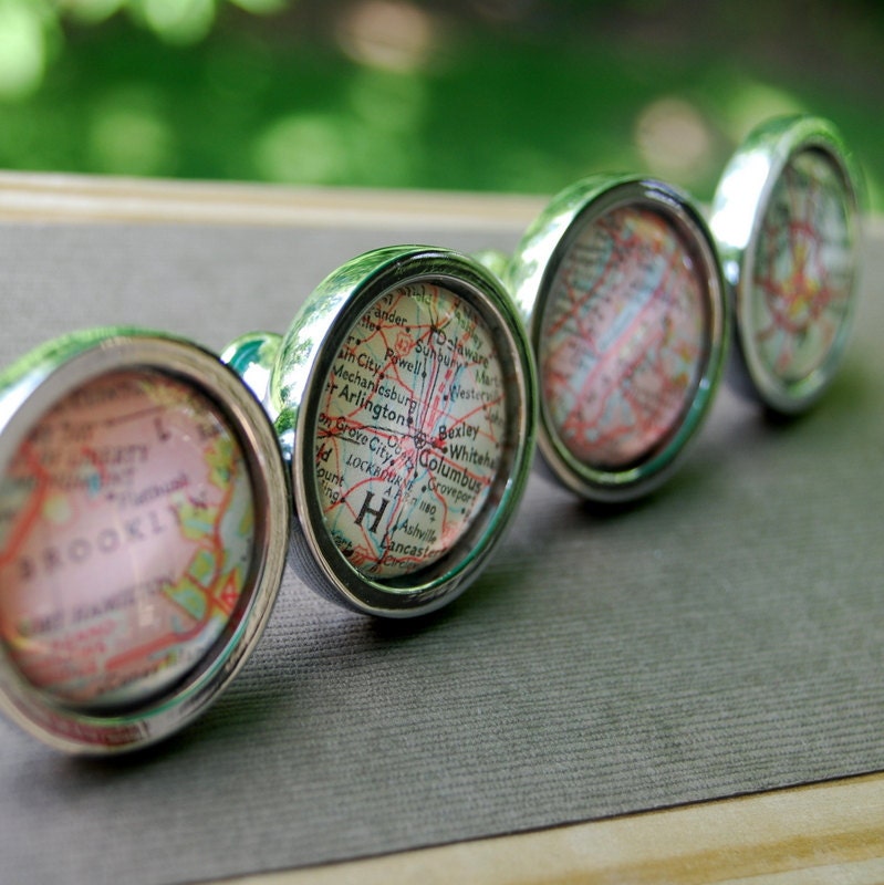 Drawer Pull Cabinet Knob Handle - Custom Vintage Map - You Pick Location