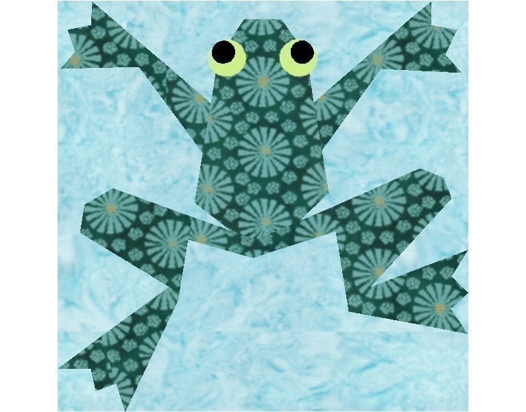 Kiriki the Frog, paper piecing quilt block pattern INSTANT DOWNLOAD PDF