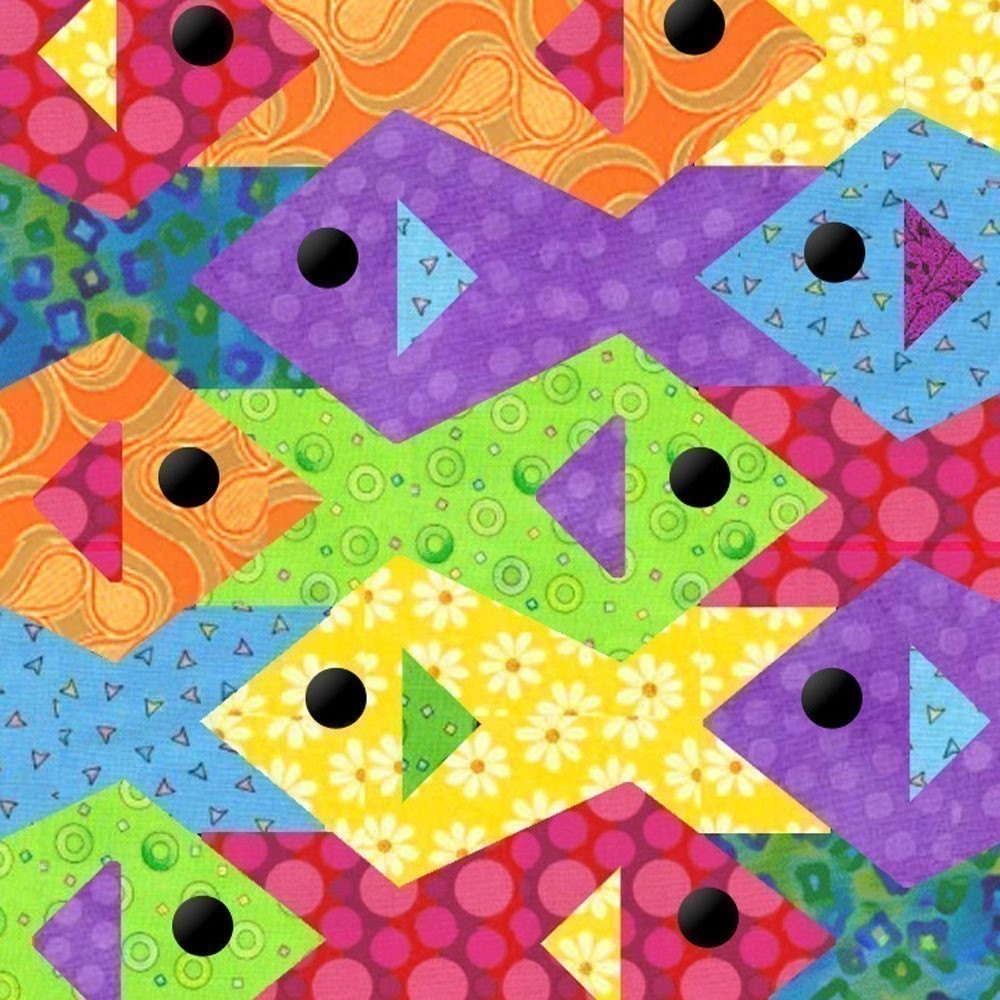 Tessellating Fish paper pieced quilt pattern PDF