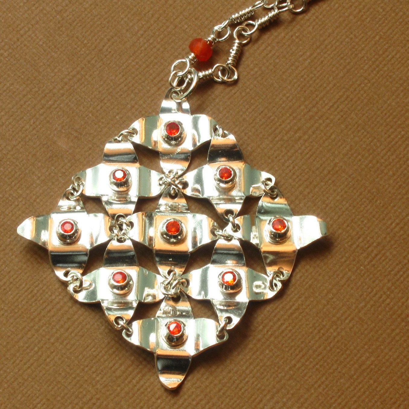 Orange CZ and fire opal Galaxy Necklace in Sterling Silver
