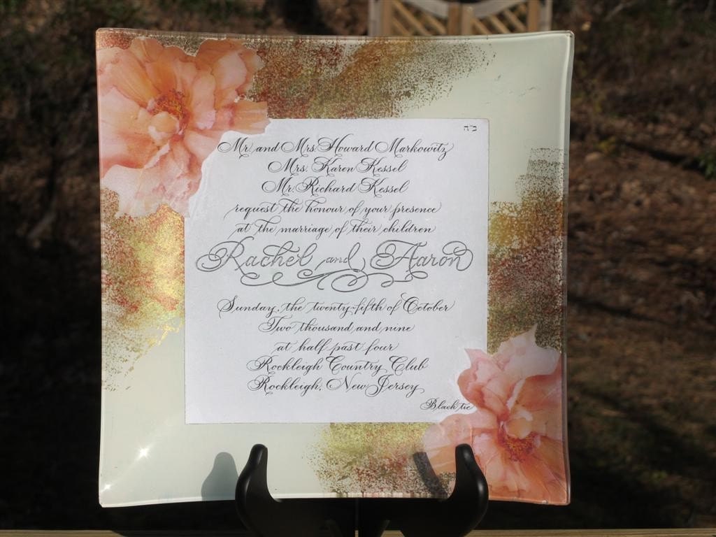 custom wedding invitation decoupage glass  pink