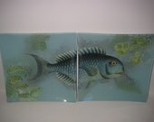 one fish, two fish pair of decoupage under glass wall plates