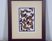 Autumn Leaves Woodblock Print, Framed, Brown and Beige