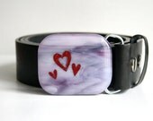 Fused Glass Belt Buckle - Three Hearts