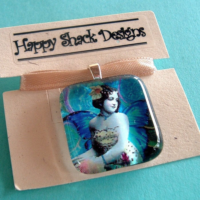 Melange Series No. 4 Fairy Glass Tile Pendant by Happy Shack Designs