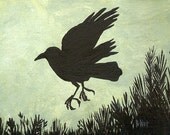 Raven or Crow ACEO Print Art Trading Card - Animal Folk Art