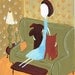 Whimsical Girl and her Brown Black Dog Art Print 5"x7" Your Choice