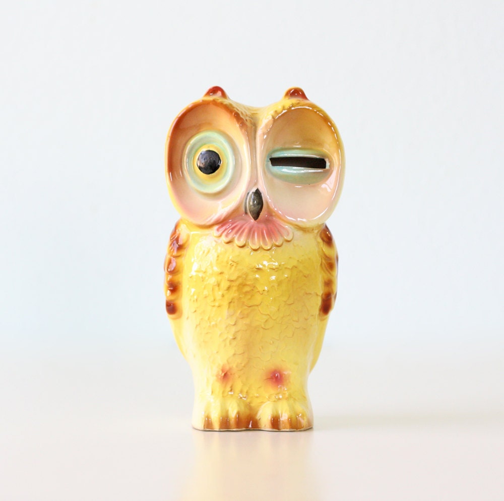 Retro Owl Bank with Winking Eye