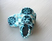 Ready to Ship Amy Butler Baby booties toddler Infant Soft Soled Shoe slippers navy blue aqua white gift SWAG