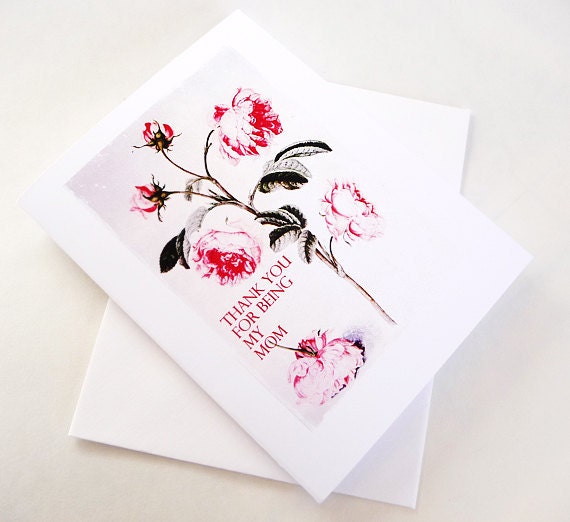 Mother's Day Hand Made Card Thank You Mom Classy Beautiful Rose