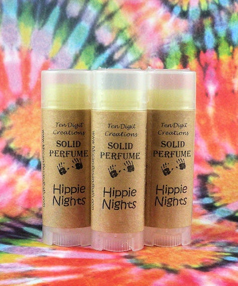 HIPPIE NIGHTS Solid Perfume with Cocoa Butter and Vitamin E - .15oz Oval Tube (musk, patchouli, jasmine, lavender, vanilla)