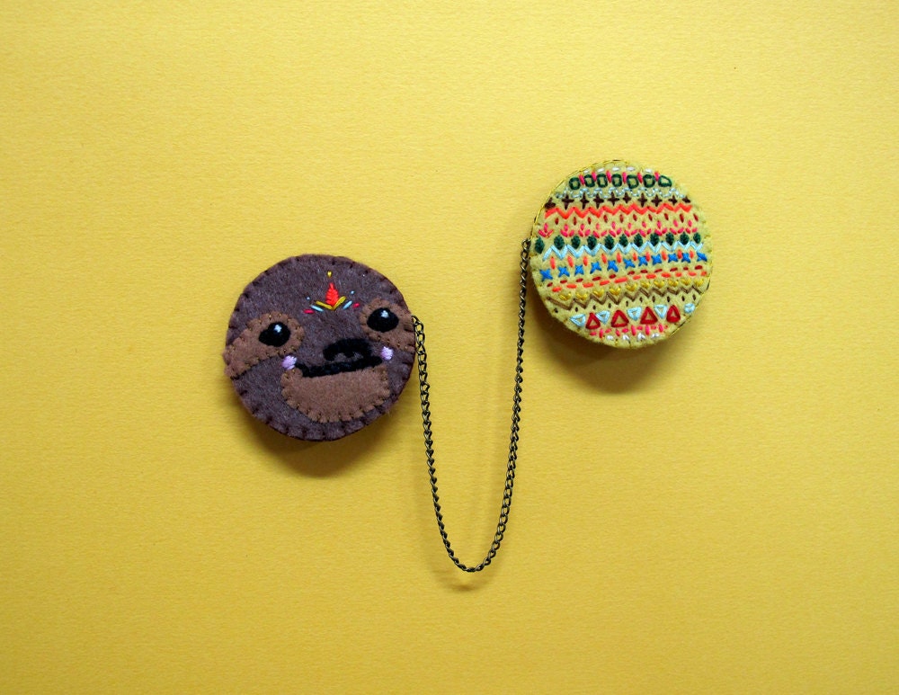 Embroidered Sloth Chain Brooch