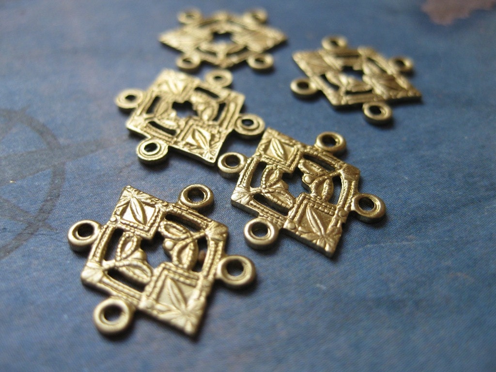 6 PC Deco Style Raw Brass 4-Way Link / Connector Finding - RR11