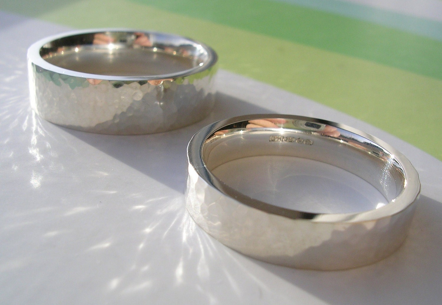 Sterling Silver Wedding Bands - Hallmarked with Hammered Shimmer Finish