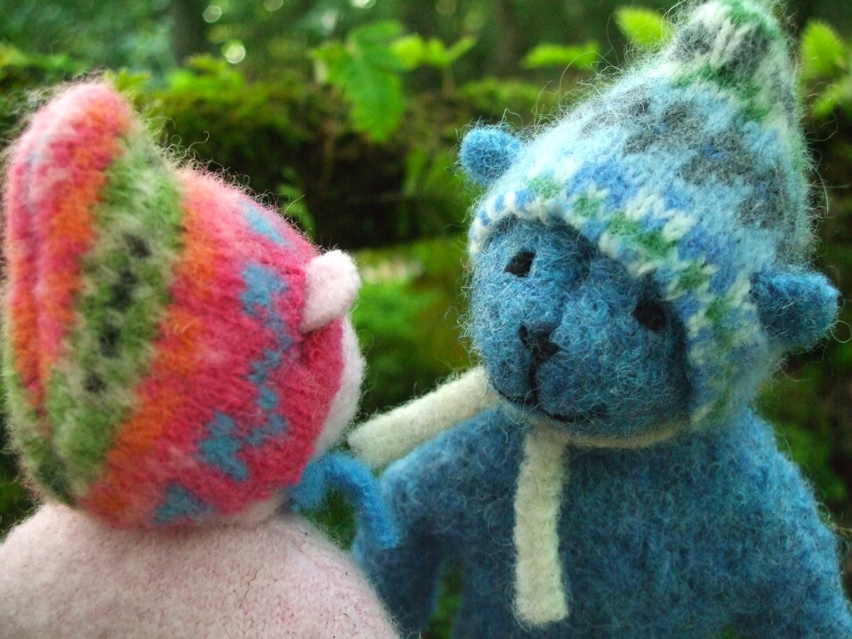 Pogo caps, hand-stitched from upcycled wool