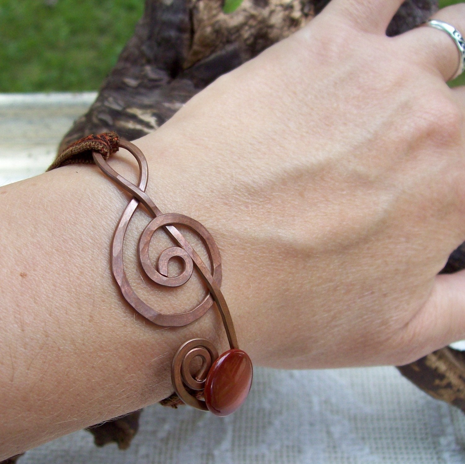 Treble Clef Bracelet, Copper and fabric, Your Choice of Colors, unique, Show off your love of music .. something different .. adjustable