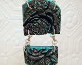 Black and Turquoise Rose Hinged Pendant or Focal Bead