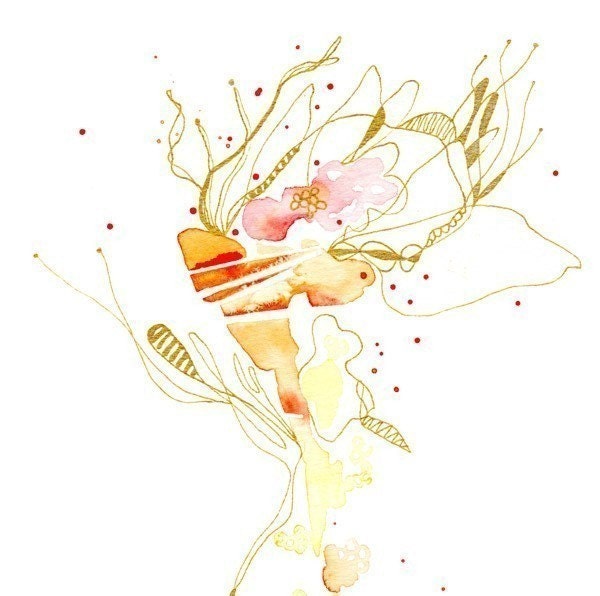 Art print -giclee Art  PRINT 8.5x11 mix media watercolor drawing - Blossoms Series 02 - wall art-wall decor