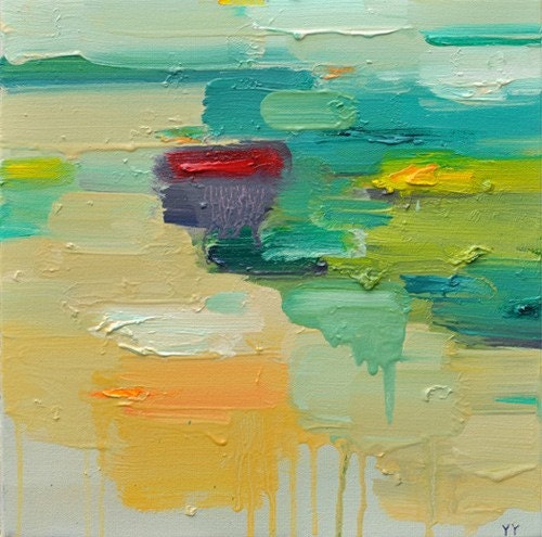 art Giclee Print 12x12 from original oil mix media painting- YellowBeach