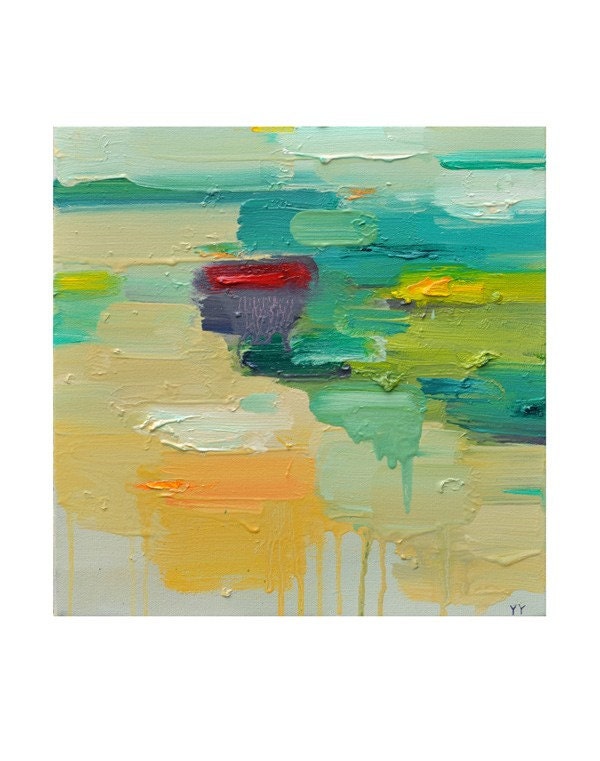 Yellow Beach  art  Print -Giclee-10x10 from original oil mix media painting- wall art- wall decor-