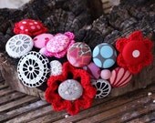 Unique CUSTOM statement fabric buttons and flowers bib necklace