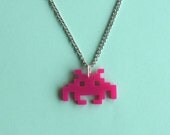 80s arcade alien plastic quirky kitsch retro pink charm necklace