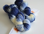 Hand Dyed Sock Fingering Yarn - Superwash Merino / Nylon 463 Yards - Starry Night - Indigo Blue and Ivory Cream - ToilandTrouble