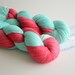 Hand Dyed Sock Yarn - Fingering Yarn - Red Sky in the Morning - Coral Red and Turquoise Blue - Superwash Merino / Nylon - 463 yards