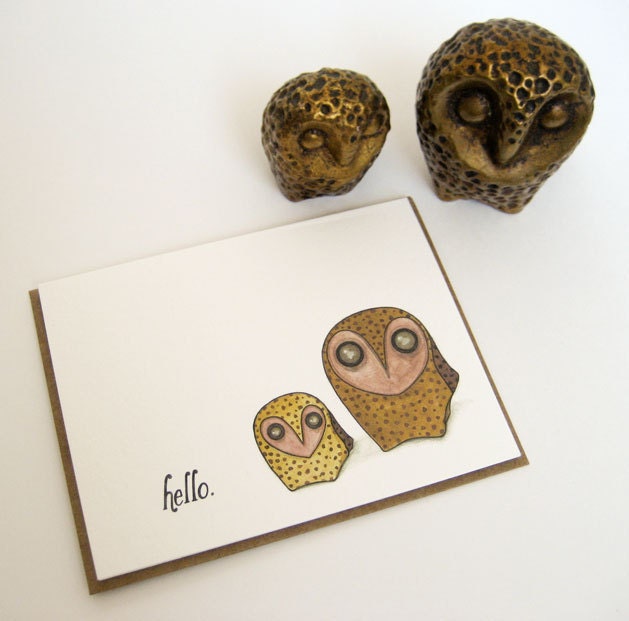 Two Spotted Owls Note Card // Hello