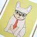 french bulldog with glasses note cards set of 5 // sunny yellow