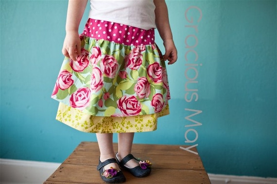 Gracious May Girls Garden Party Skirt - Tumble Rose Aqua Teal Blue Fuchsia Dots Photography Birthday Party