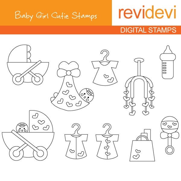 Digital stamps - Baby Girl Cutie 07132 - Digistamp - Commercial Use Clipart Embellishments