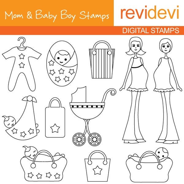 Mom and Baby Boy Stamps 07068.. cute digital images for commercial use