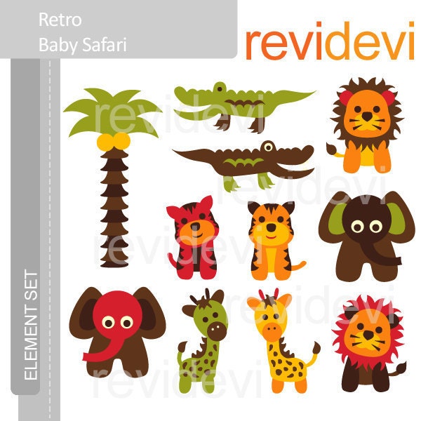 Retro Baby Safari E002 - Element Set - Cute graphics for Commercial Use