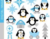 Clipart Penguins Winterland 07354 - Digital Images - Commercial use clip art for printed cards, paper goods, web design