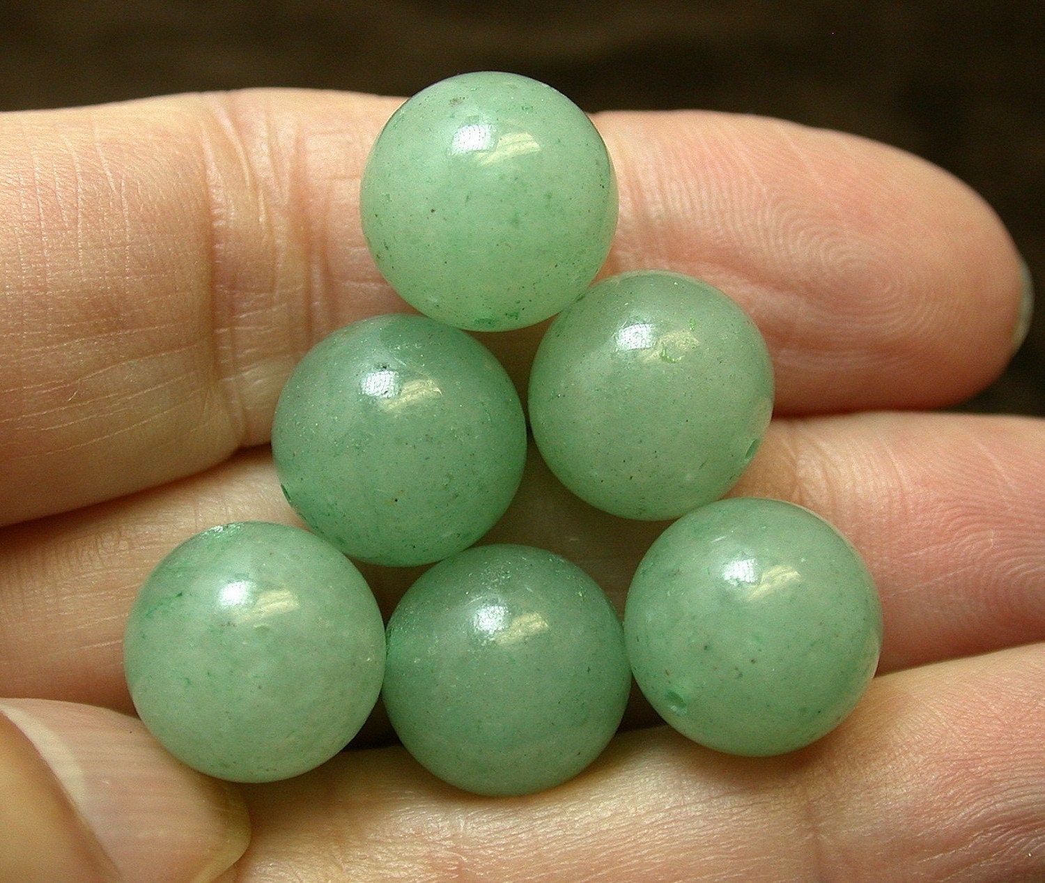 VINTAGE GREEN AVENTURINE Stone Beads 12mm pkg6 rb120